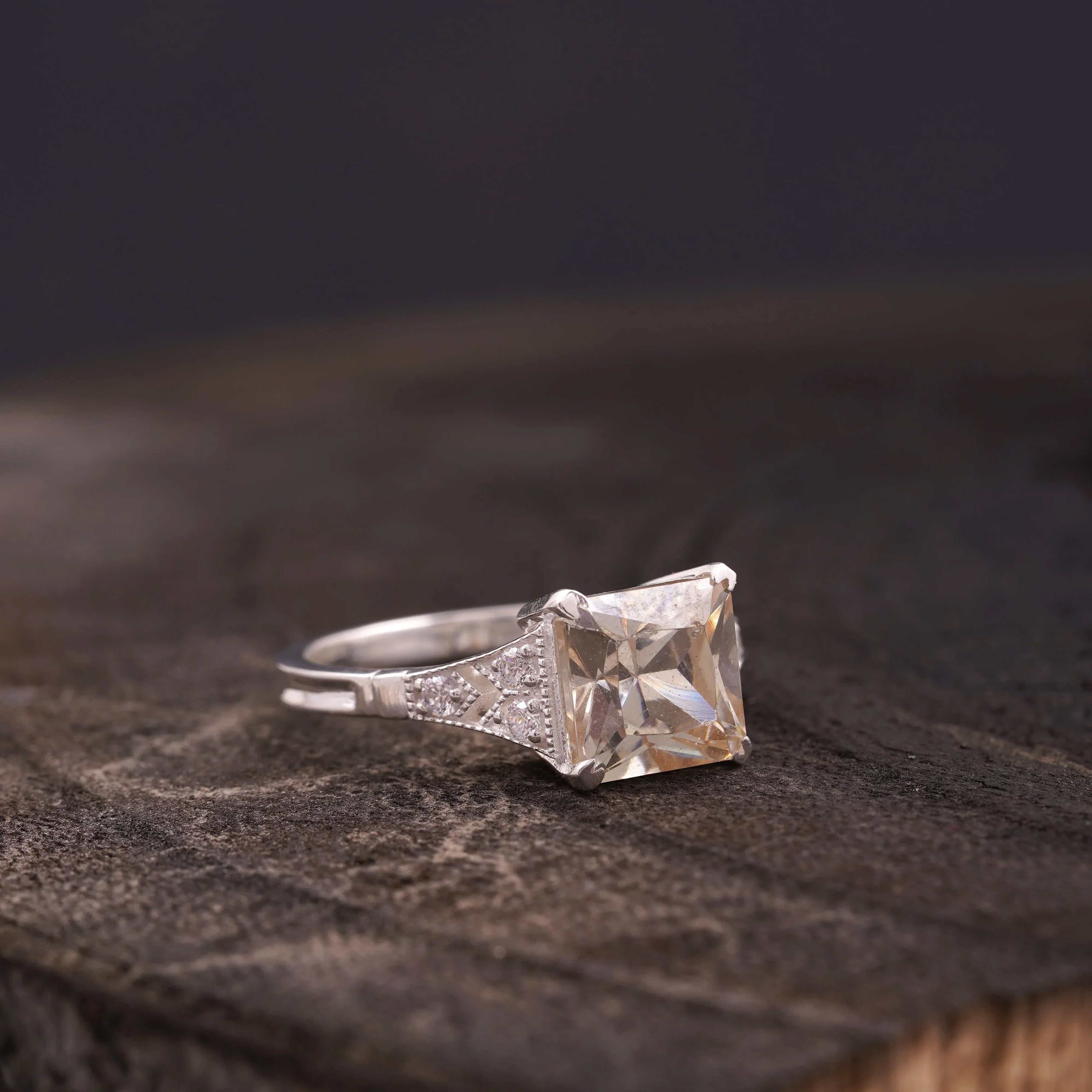 Asscher Cut Peach Moissanite Diamond Ring - Gigiscc