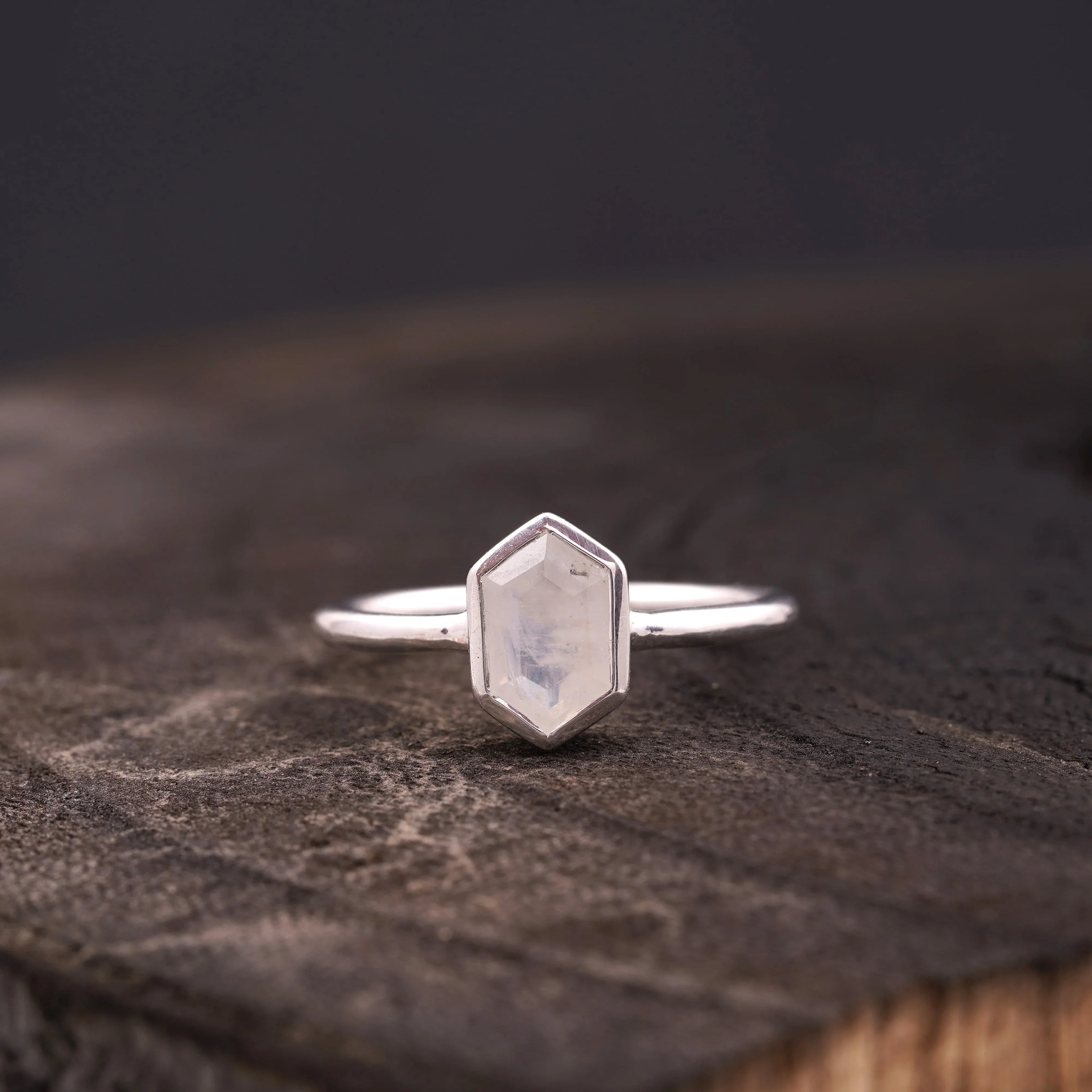 Hexagon Cut Moonstone Solitaire Ring - Gigiscc