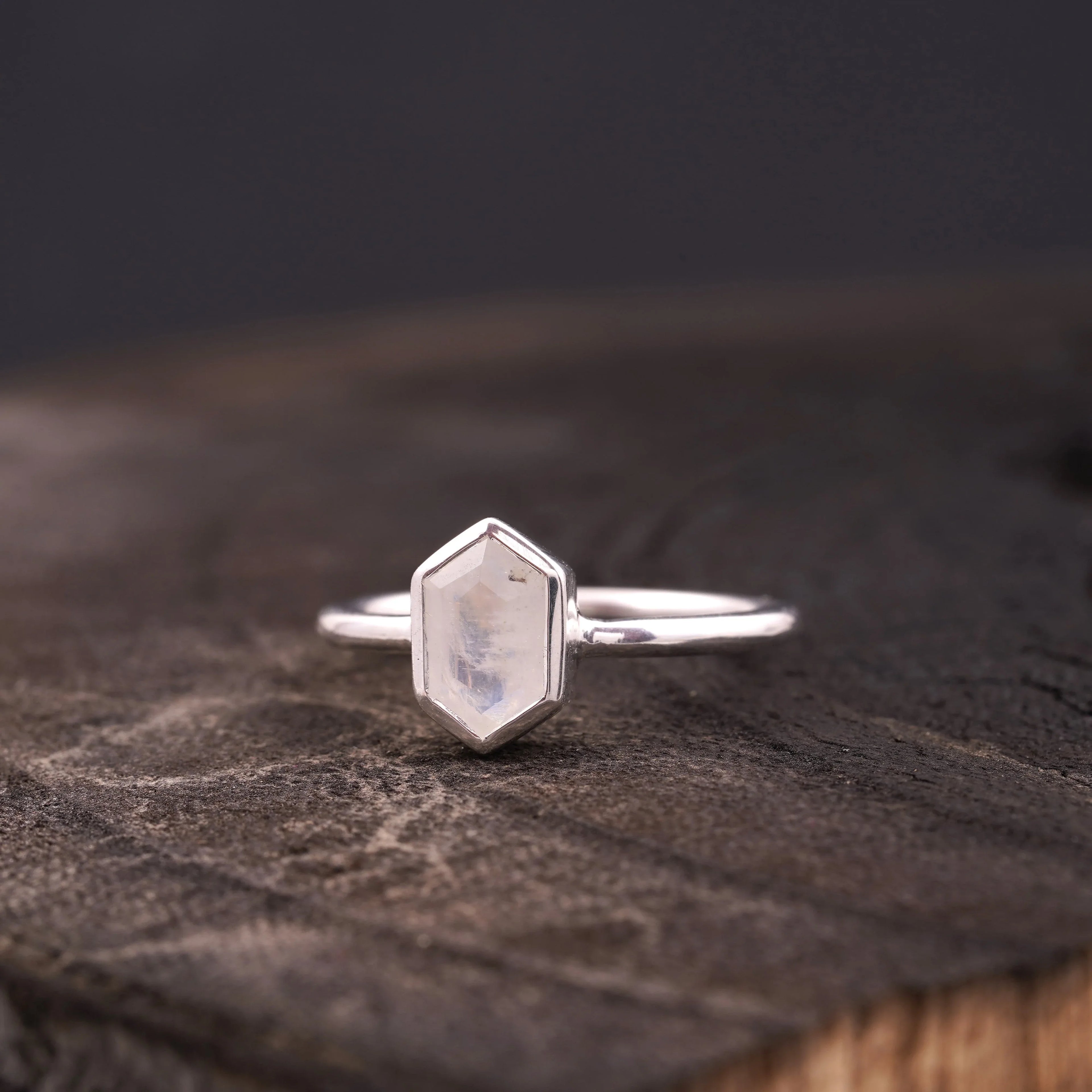 Hexagon Cut Moonstone Solitaire Ring - Gigiscc