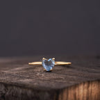 Dainty Heart Aquamarine Stacking Ring - Gigiscc
