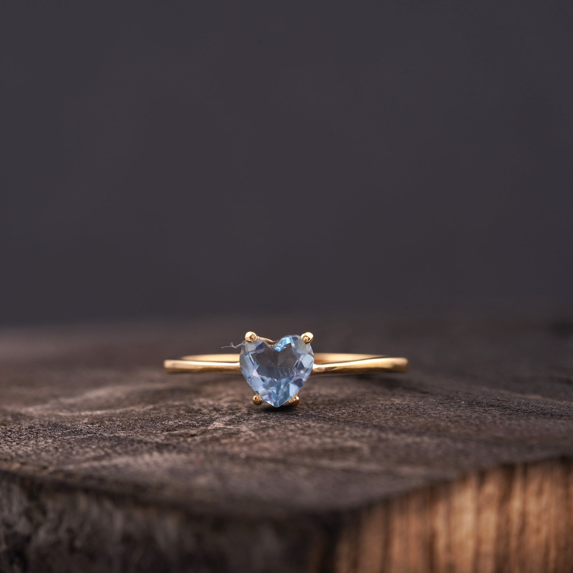 Dainty Heart Aquamarine Stacking Ring | Minimalist Jewelry