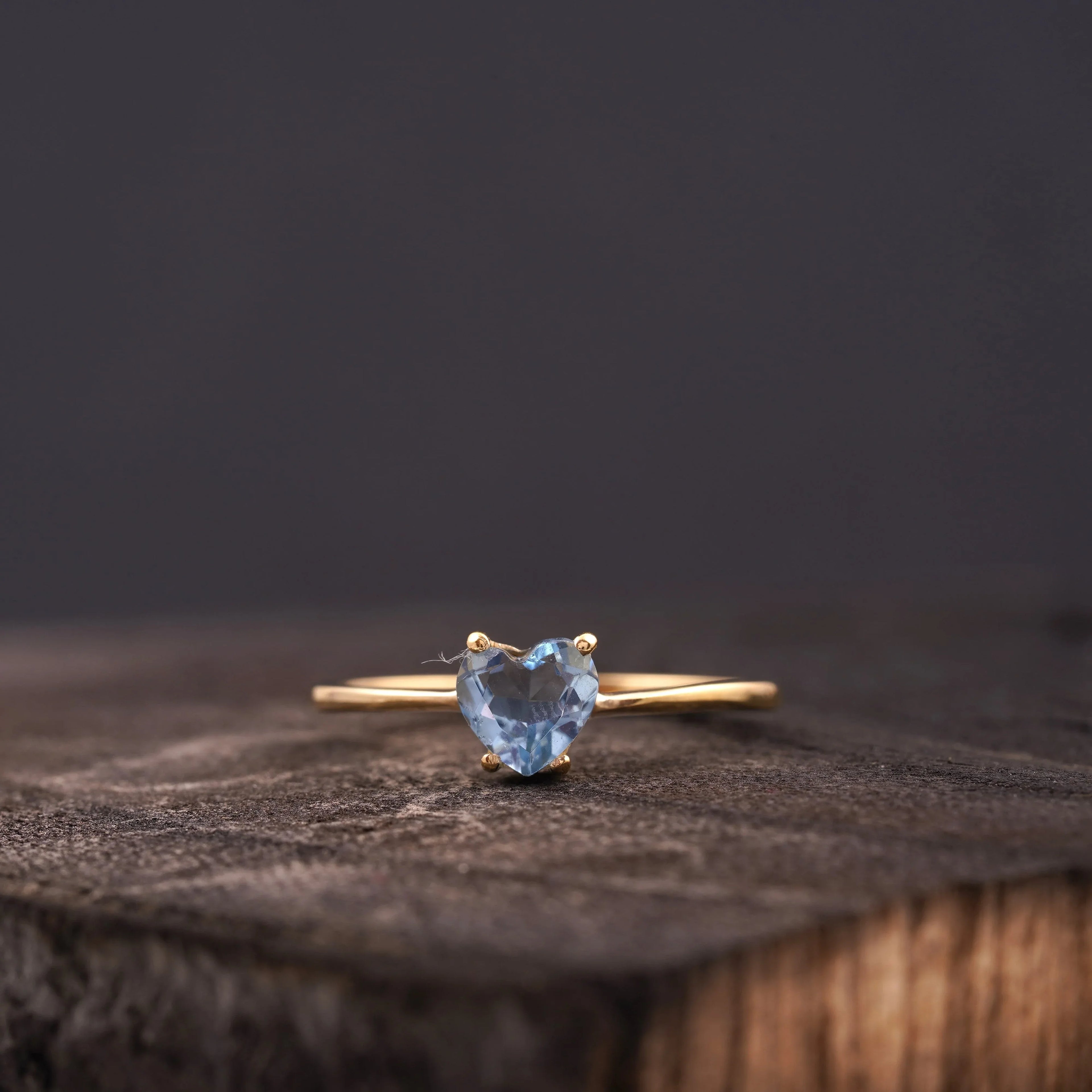 Dainty Heart Aquamarine Stacking Ring - Gigiscc