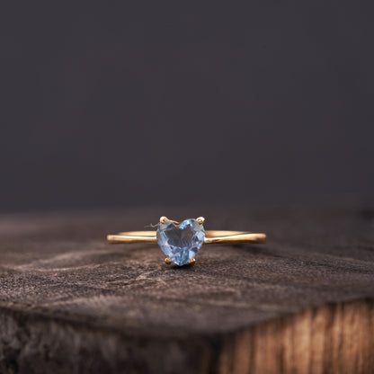 Dainty Heart Aquamarine Stacking Ring | Minimalist Jewelry