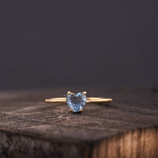 Dainty Heart Aquamarine Stacking Ring | Minimalist Jewelry