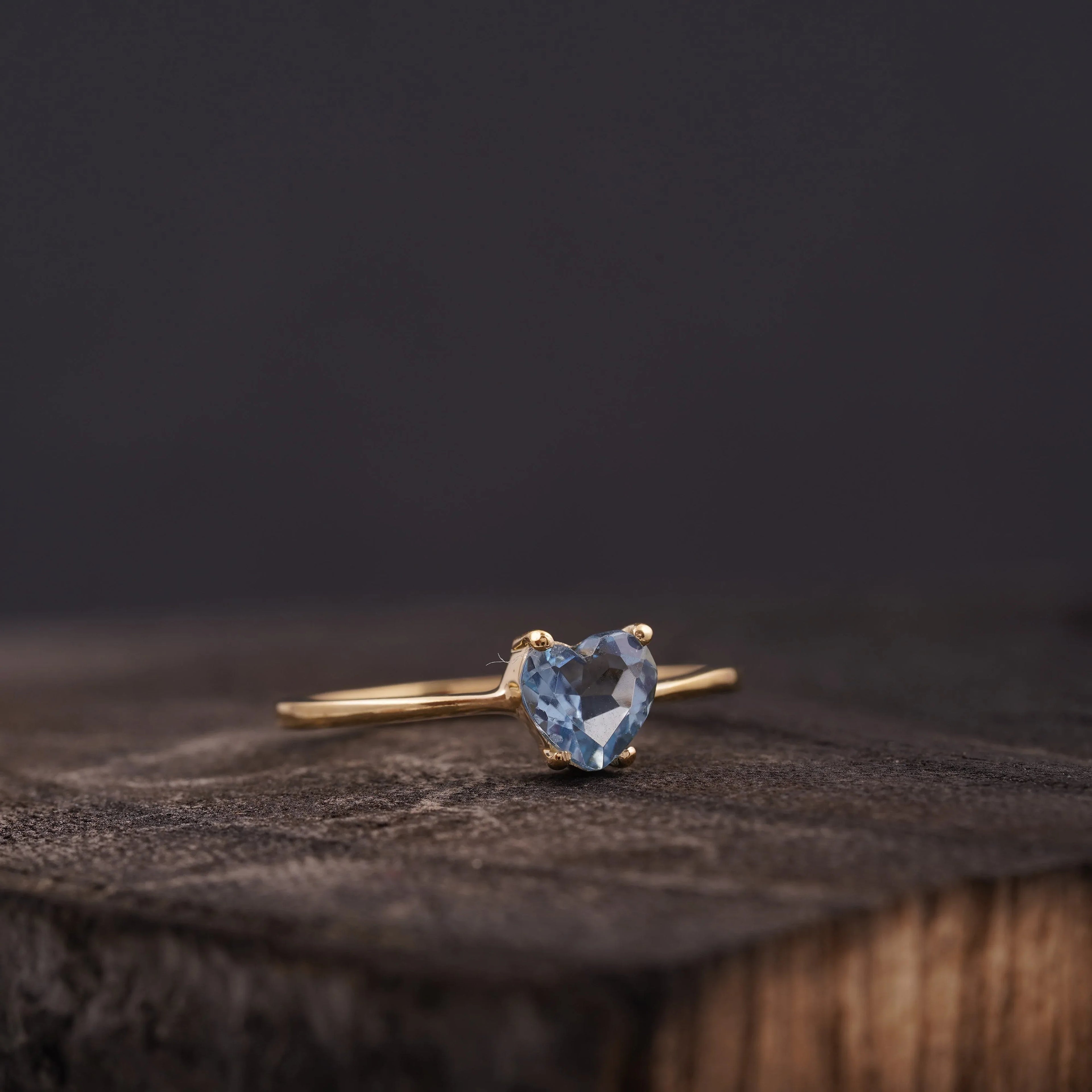 Dainty Heart Aquamarine Stacking Ring - Gigiscc