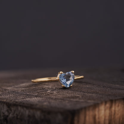 Dainty Heart Aquamarine Stacking Ring
