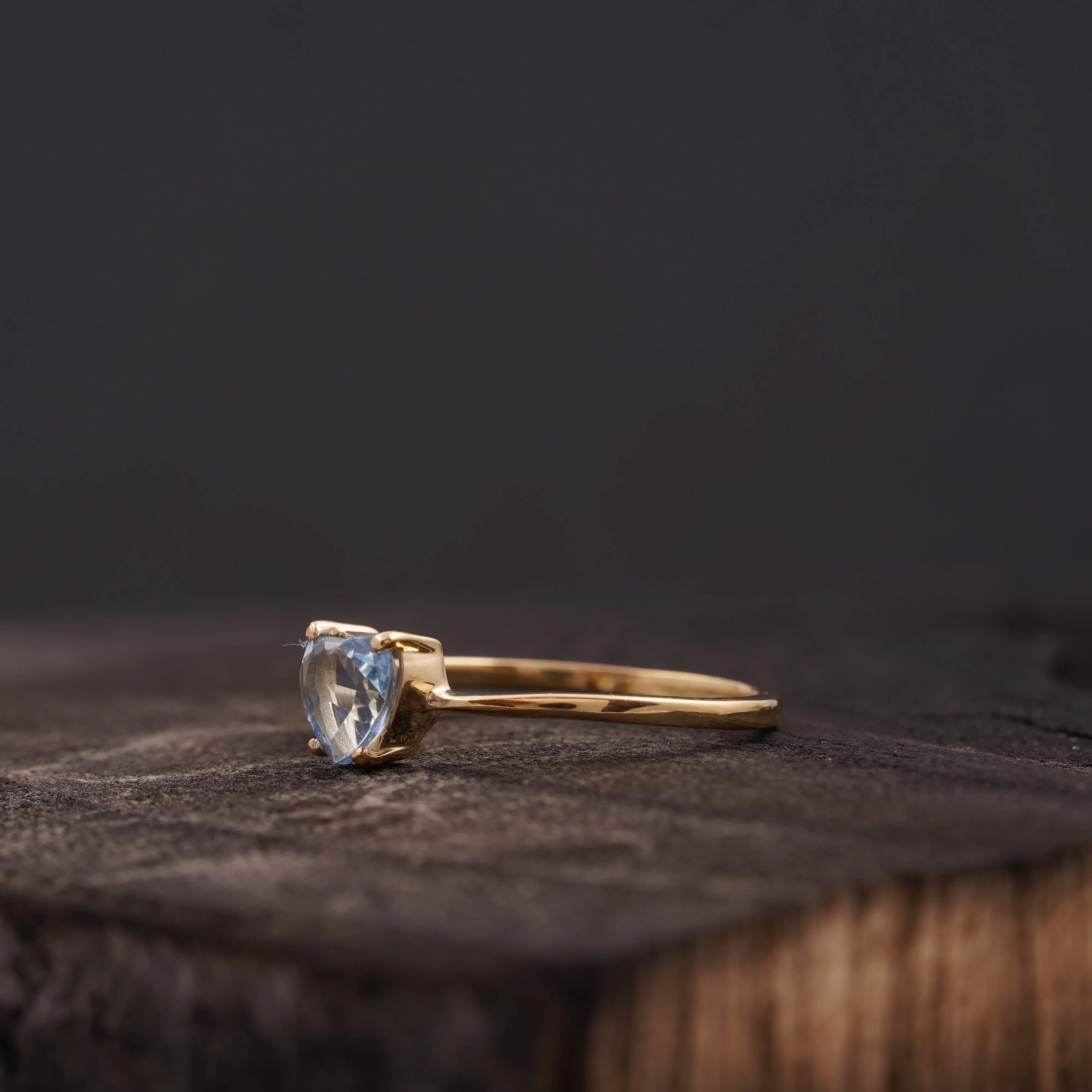 Dainty Heart Aquamarine Stacking Ring - Gigiscc