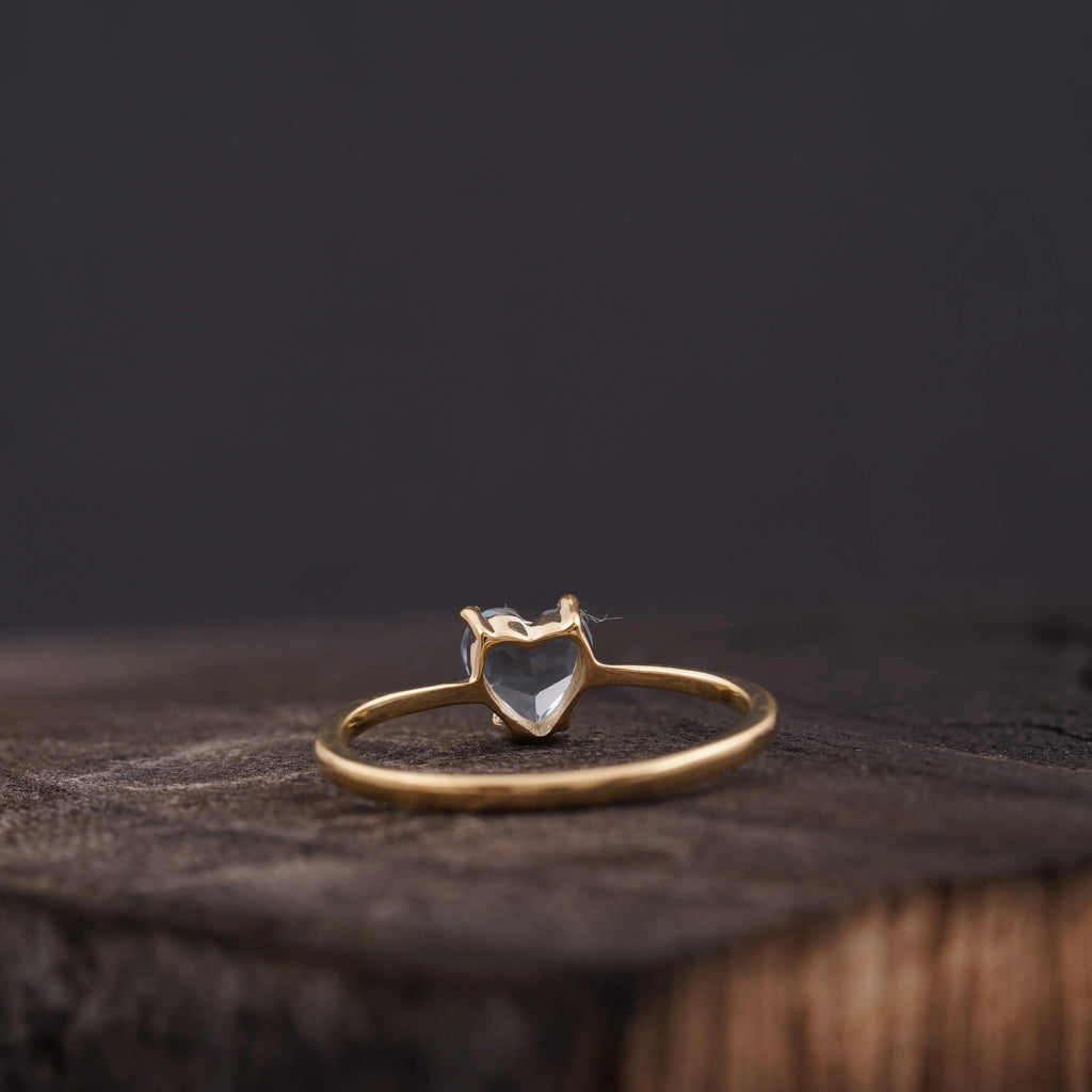 Dainty Heart Aquamarine Stacking Ring - Gigiscc