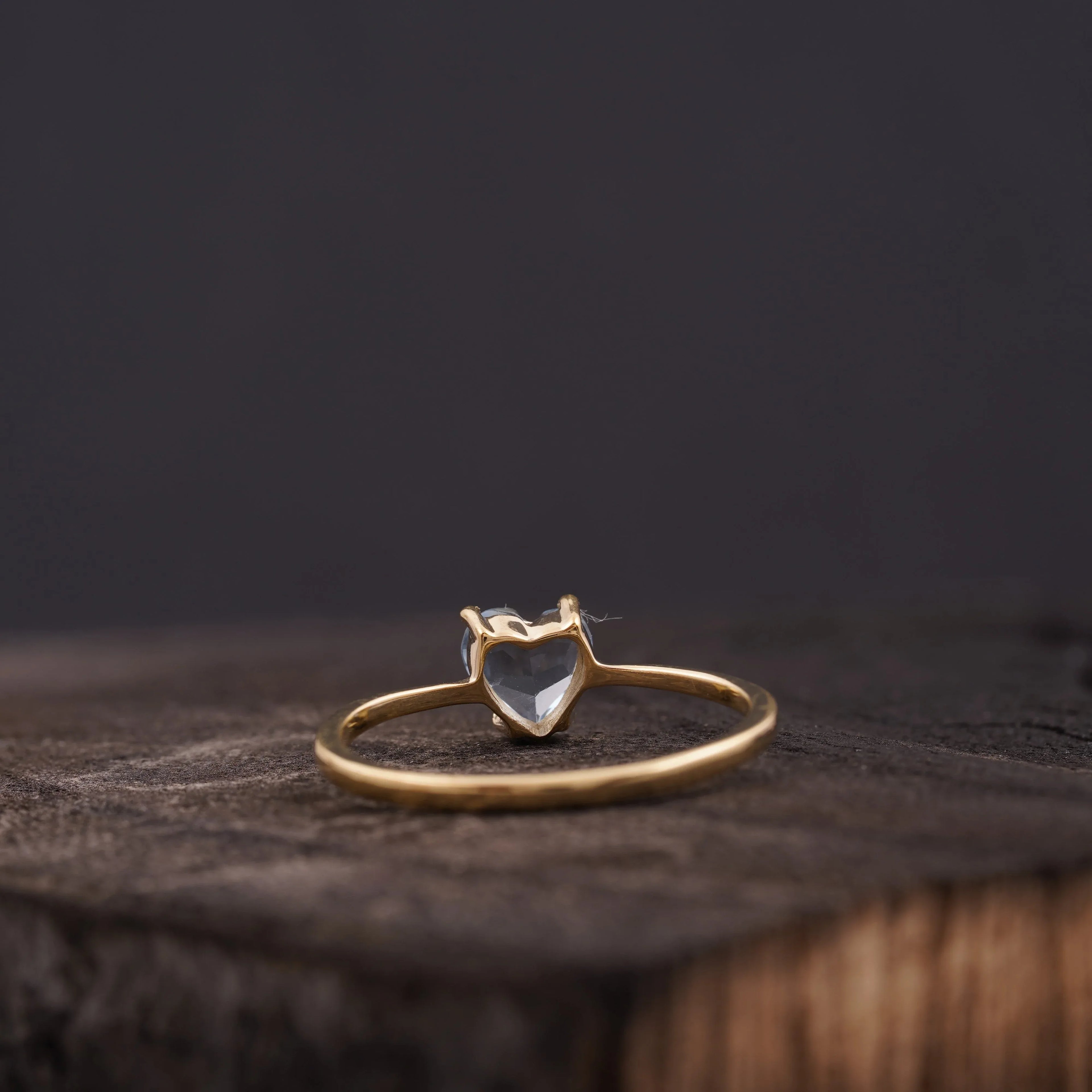 Dainty Heart Aquamarine Stacking Ring - Gigiscc