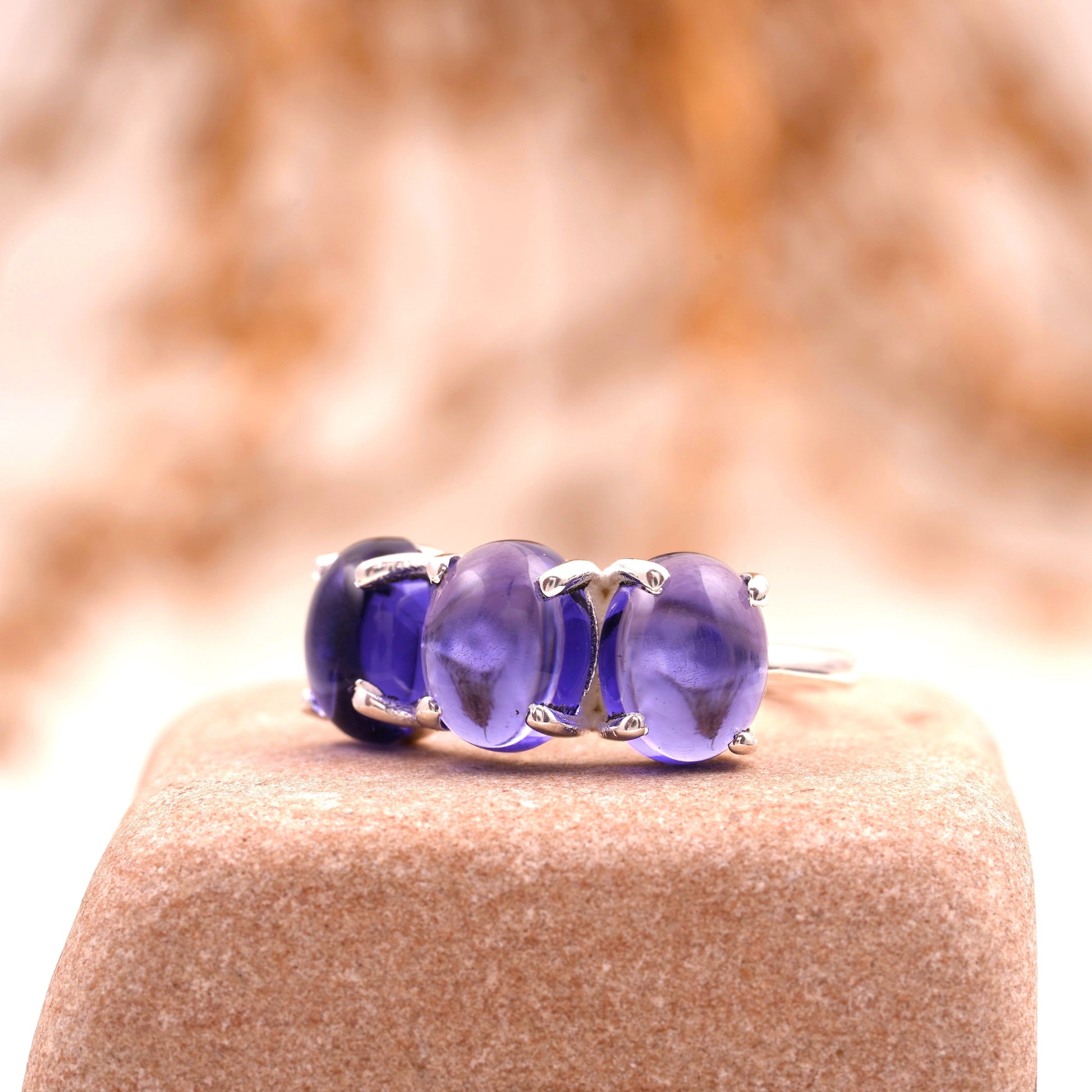 Tanzanite Stacking Three Stone Engagement Ring Left Angle
