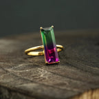 Long Baguette Watermelon Tourmaline Bicolor Engagement Ring - Gigiscc