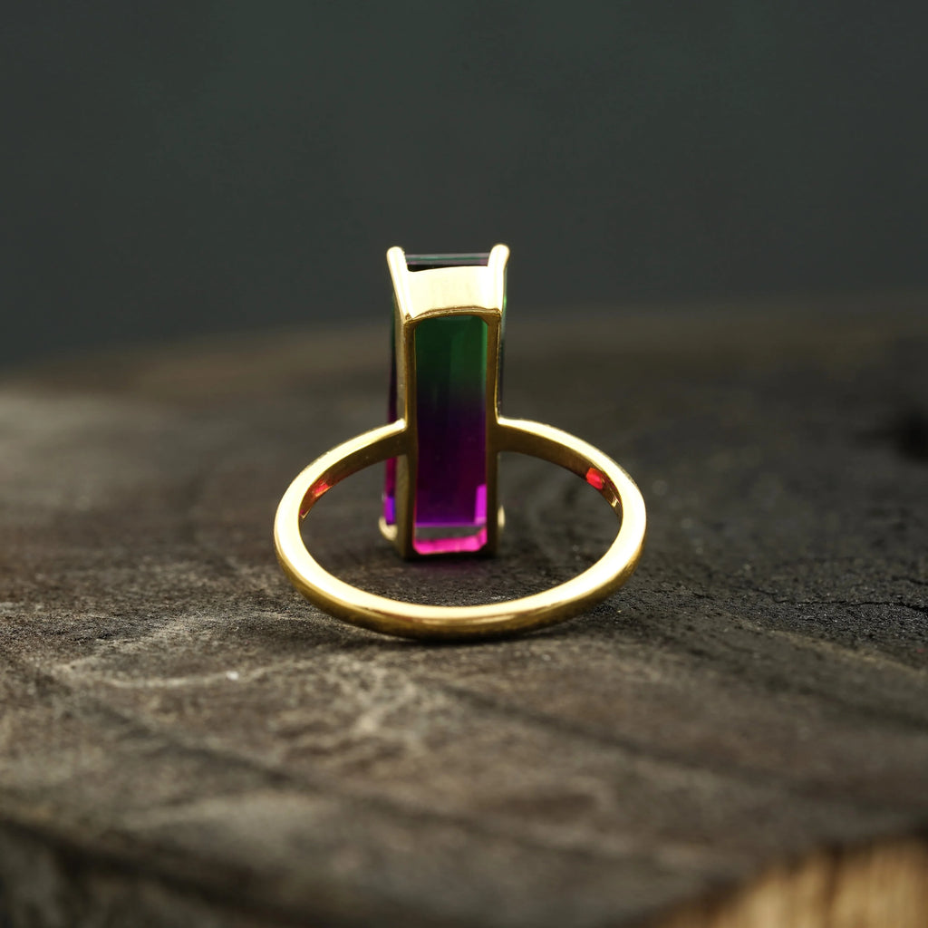 Long Baguette Watermelon Tourmaline Bicolor Engagement Ring - Gigiscc