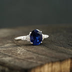 Oval Cut Blue Sapphire Sterling Silver Engagement Ring - Gigiscc