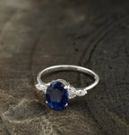 Oval Cut Blue Sapphire Sterling Silver Engagement Ring - Gigiscc
