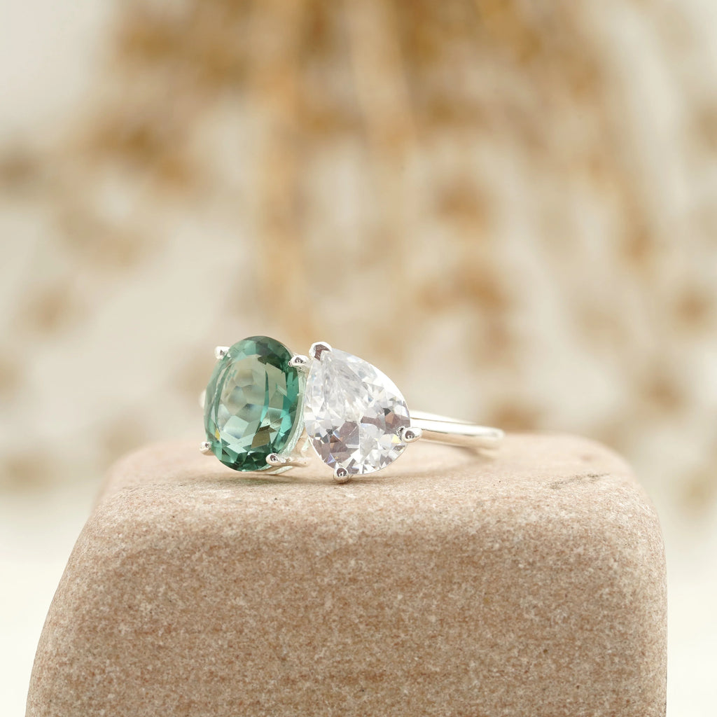 Toi Et Moi Tourmaline & Diamond Silver Engagement Ring - Gigiscc