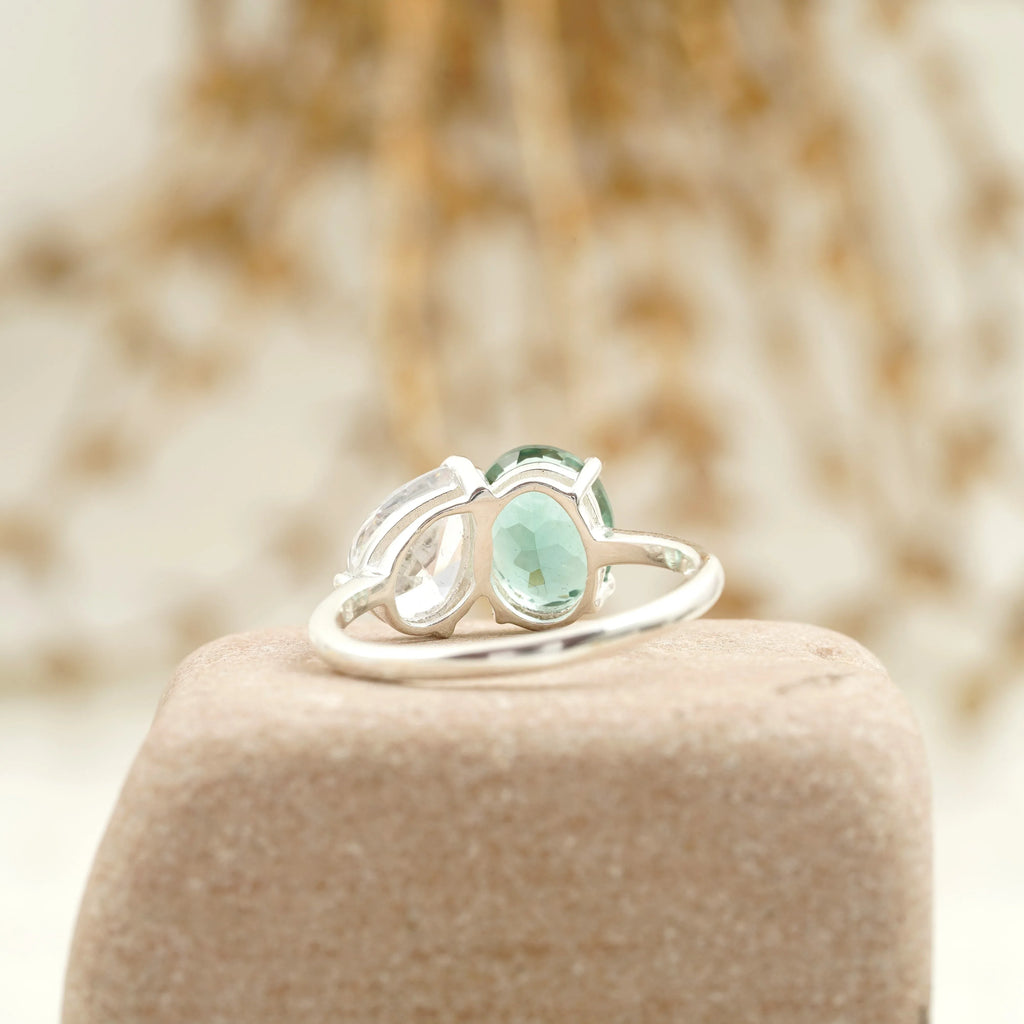 Toi Et Moi Tourmaline & Diamond Silver Engagement Ring - Gigiscc