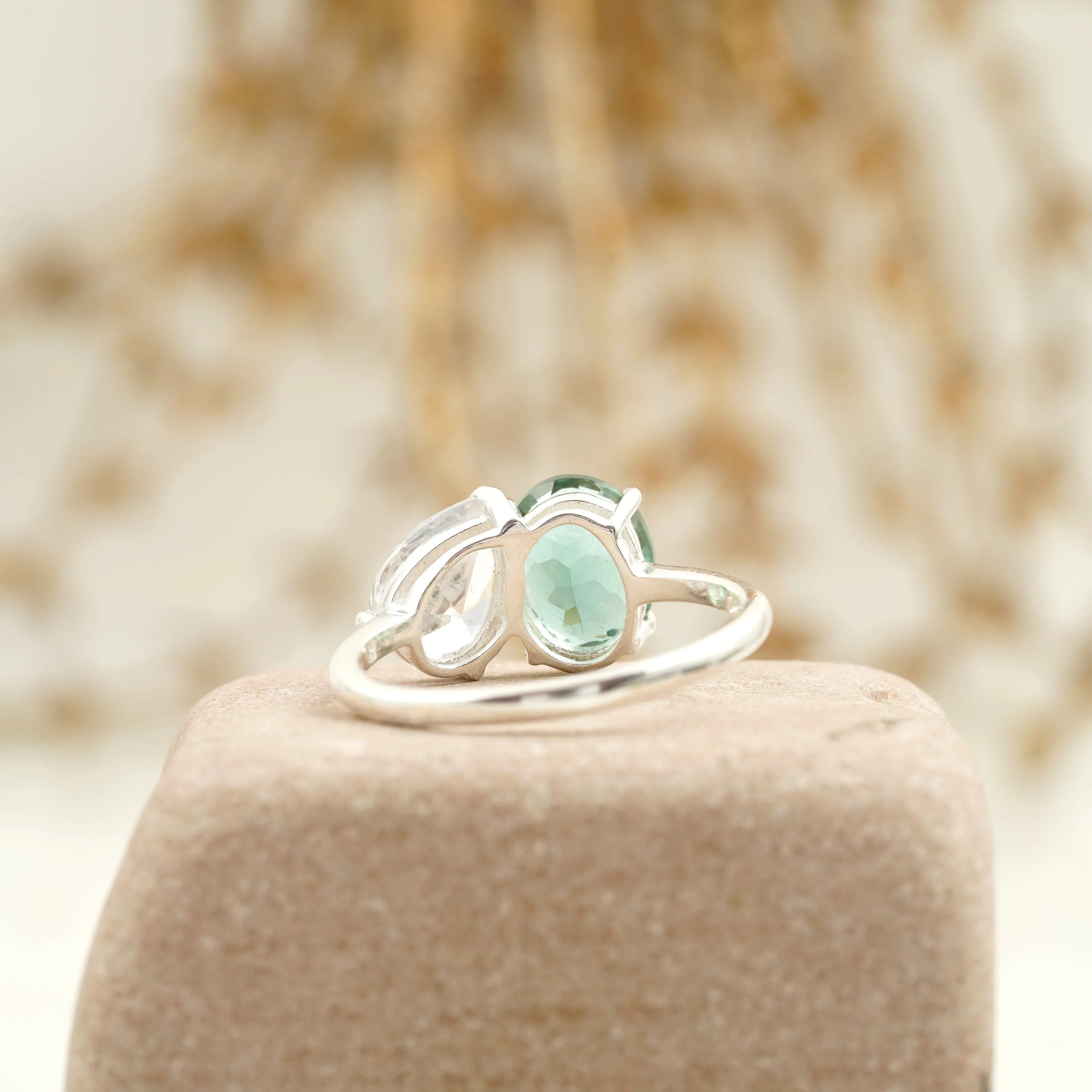 Toi Et Moi Tourmaline & Diamond Silver Engagement Ring - Gigiscc