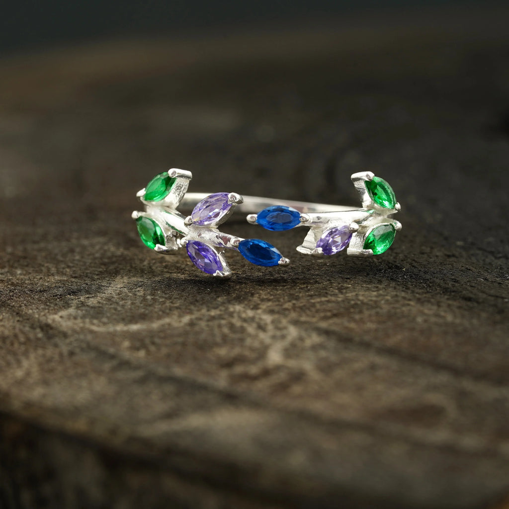 Marquise Cut Multi-Stone Sapphire Amethyst & Emerald Wedding Band - Gigiscc