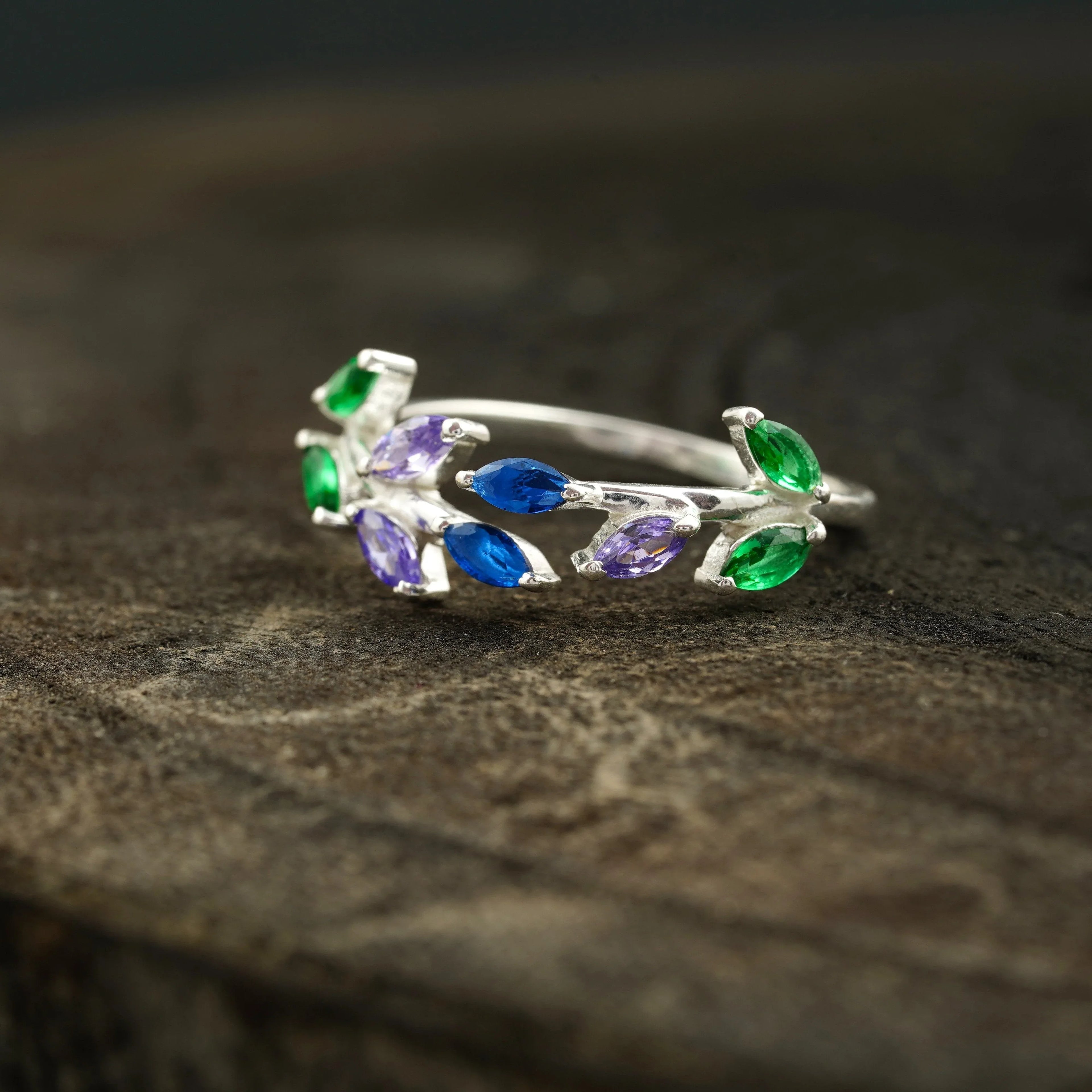 Marquise Cut Multi-Stone Sapphire Amethyst & Emerald Wedding Band - Gigiscc
