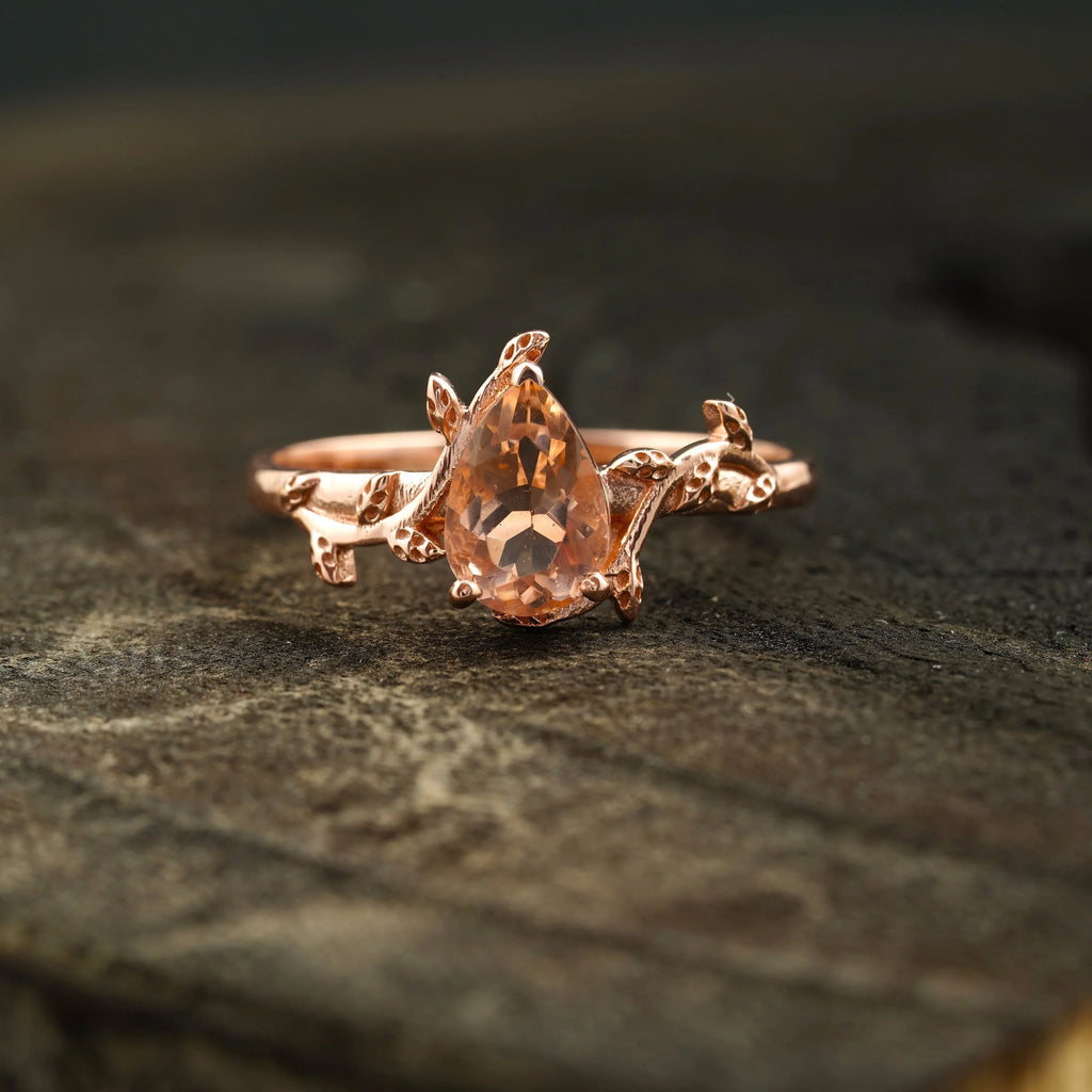 Pear Morganite Leaf Engagement Ring For Women - Gigiscc