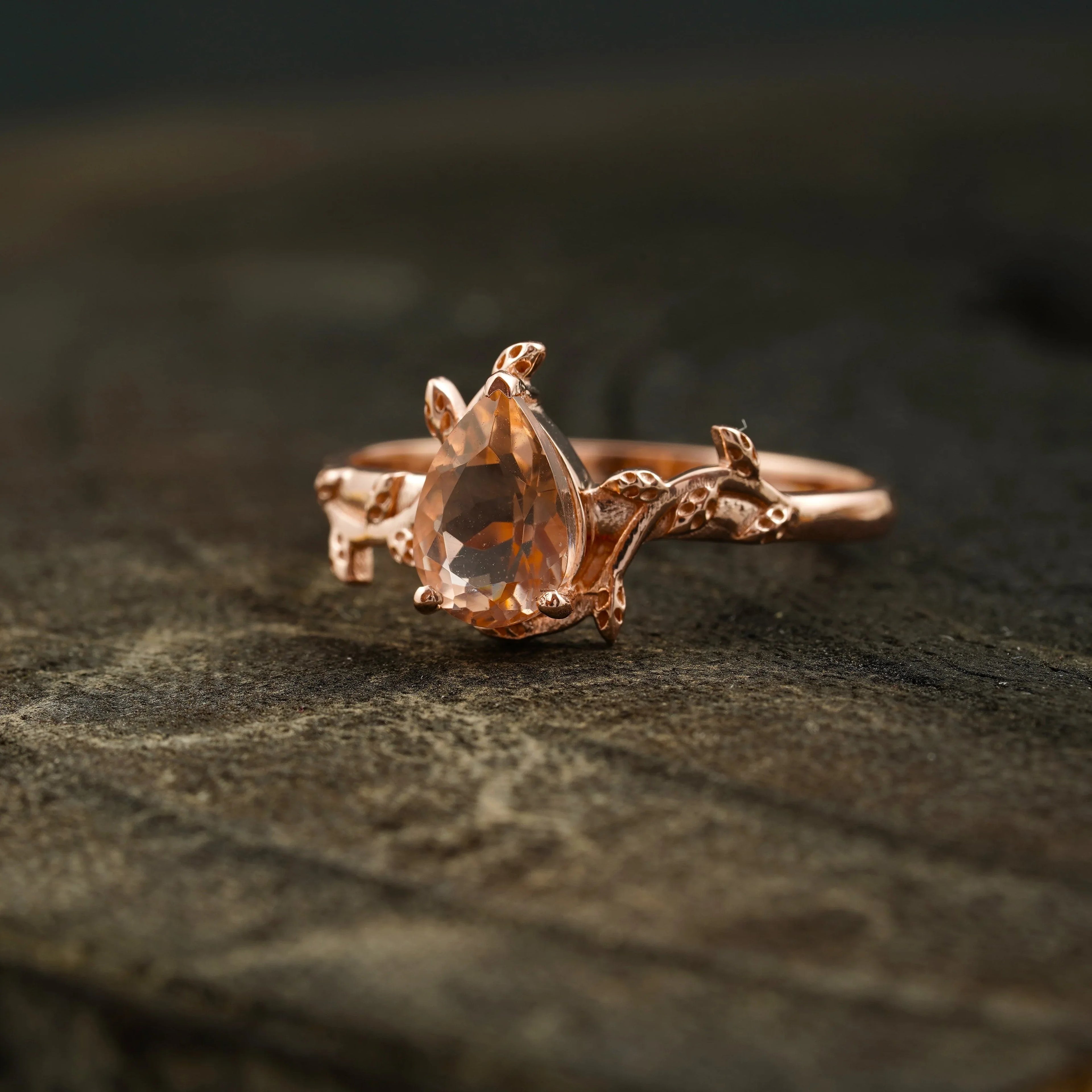 Pear Morganite Leaf Engagement Ring For Women - Gigiscc