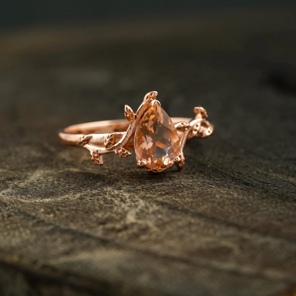 Pear Morganite Leaf Engagement Ring For Women - Gigiscc
