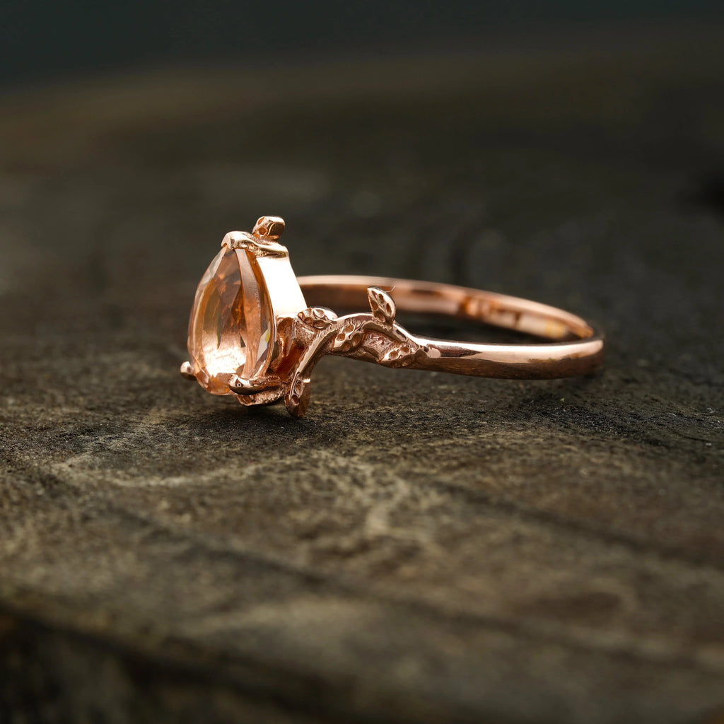 Pear Morganite Leaf Engagement Ring For Women - Gigiscc