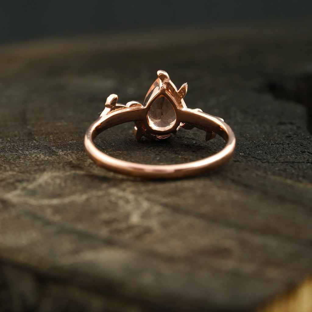 Pear Morganite Leaf Engagement Ring For Women - Gigiscc