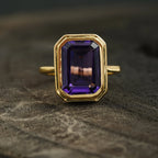 Large Alexandrite Bezel Set Engagement Ring 14K Yellow Gold - Gigiscc