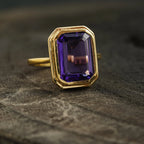 Large Alexandrite Bezel Set Engagement Ring 14K Yellow Gold - Gigiscc