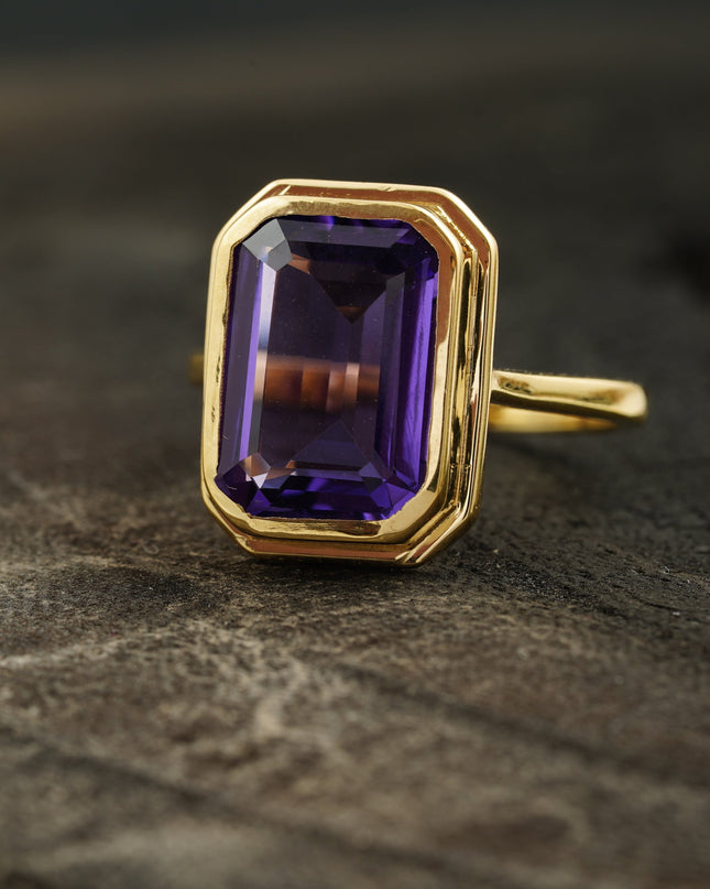 Large Alexandrite Bezel Set Engagement Ring 14K Yellow Gold