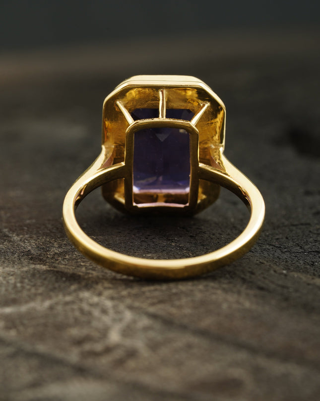Large Alexandrite Bezel Set Engagement Ring 14K Yellow Gold