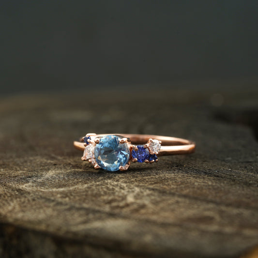 Aquamarine Cluster CZ Diamond Stacking Ring Left Angle