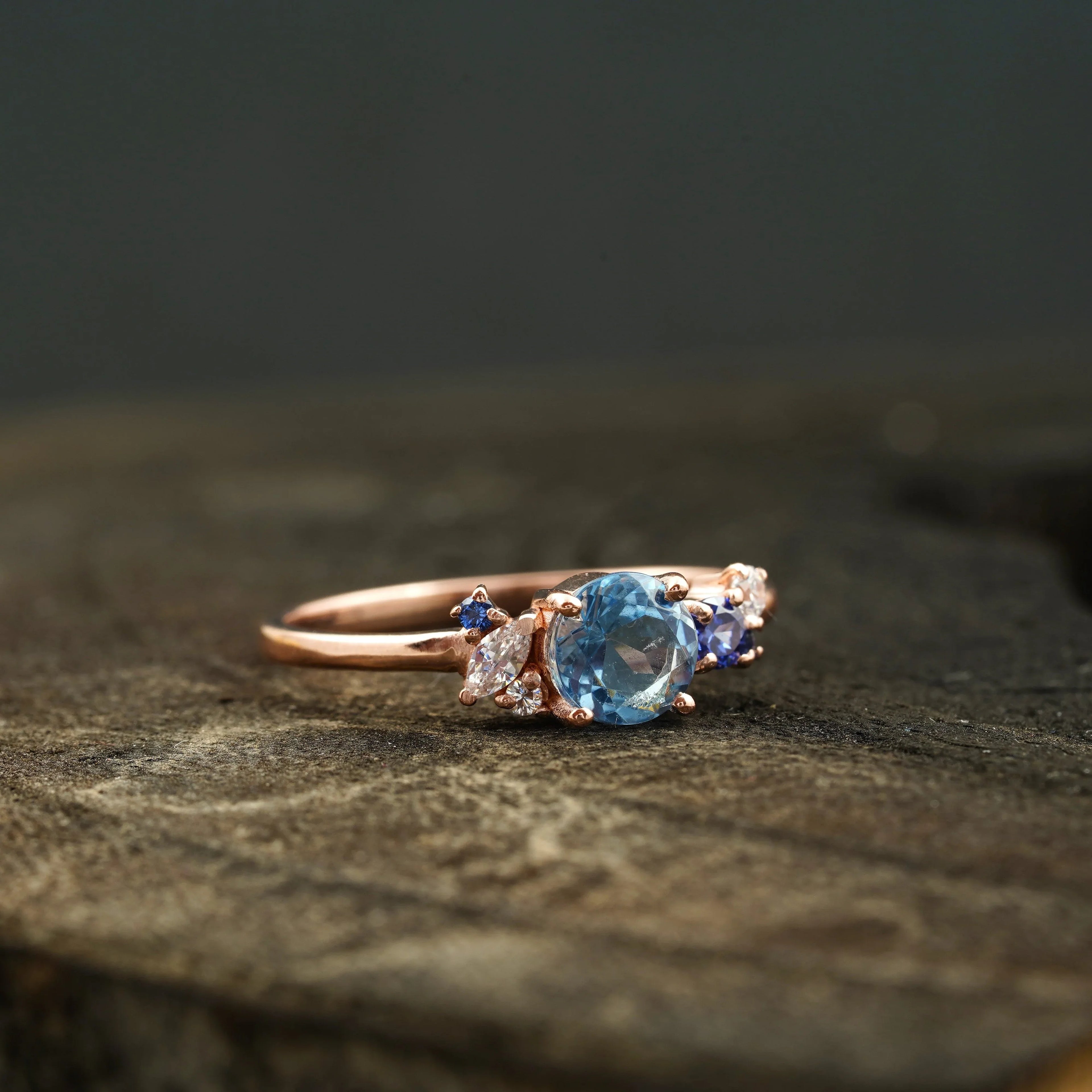 Aquamarine Cluster CZ Diamond Stacking Ring For Women - Gigiscc