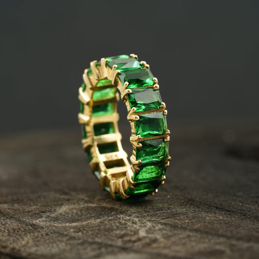 Emerald Full Eternity May Birthstone Wedding Band