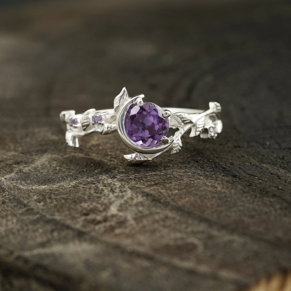 Alexandrite Moon Star Leaf Amethyst Engagement Ring - Gigiscc