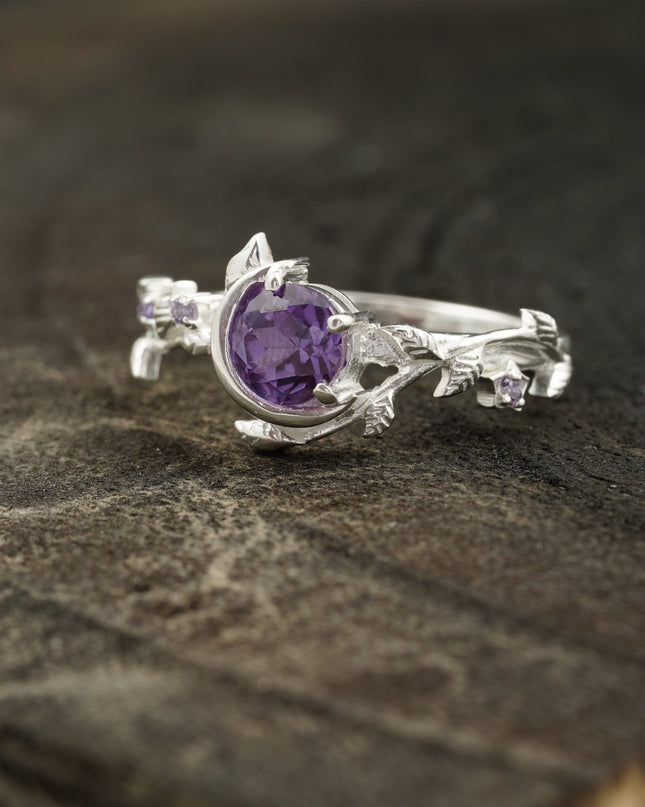 Alexandrite Moon Star Leaf Amethyst Engagement Ring Right Position