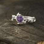 Alexandrite Moon Star Leaf Amethyst Engagement Ring - Gigiscc