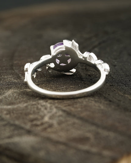 Alexandrite Moon Star Leaf Amethyst Engagement Ring Back Side