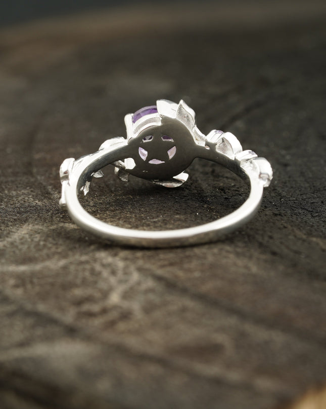 Alexandrite Moon Star Leaf Amethyst Engagement Ring Back Side
