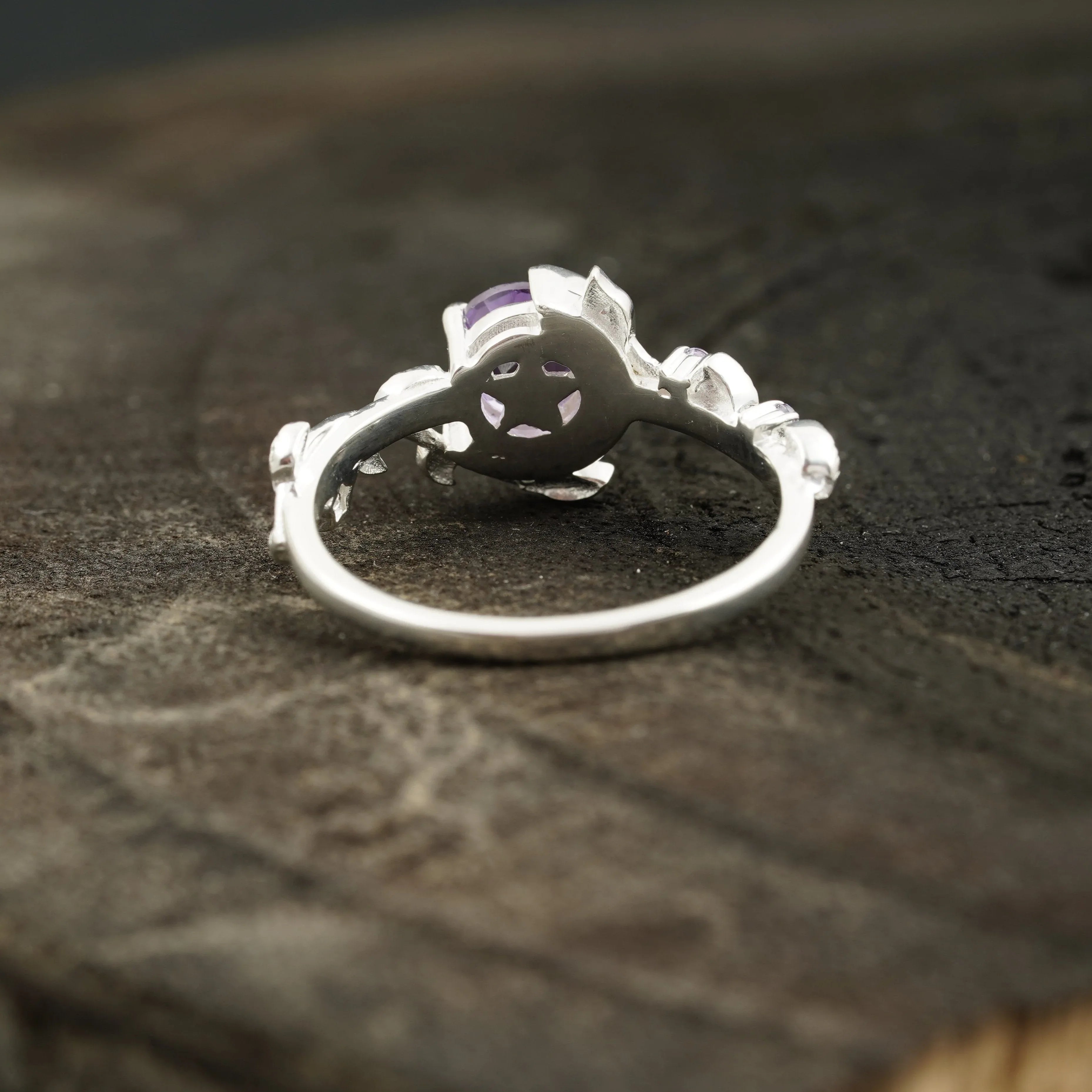 Alexandrite Moon Star Leaf Amethyst Engagement Ring - Gigiscc
