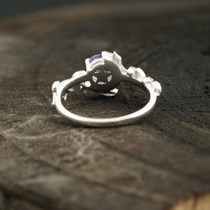 Alexandrite Moon Star Leaf Amethyst Engagement Ring Back Side