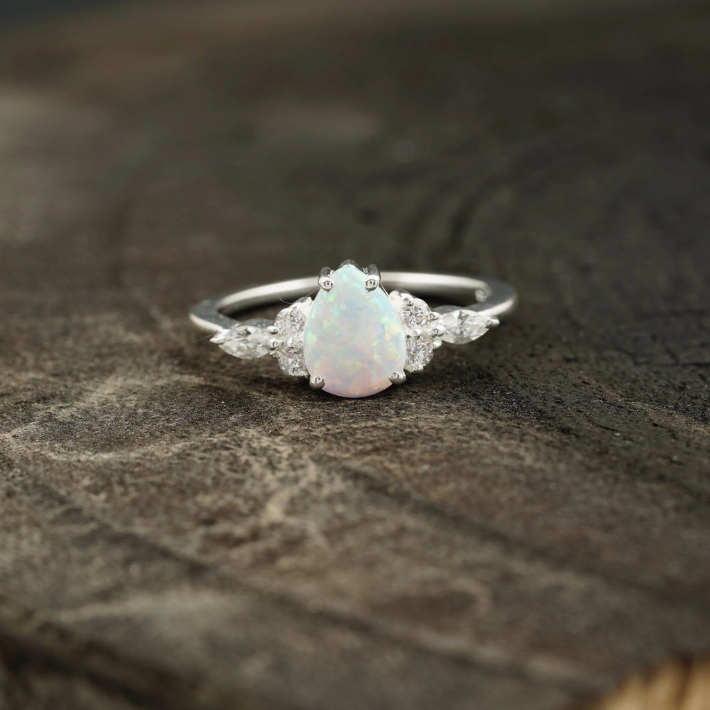 pear shaped opal cluster engagement ring | Promise bridal ring - Gigiscc