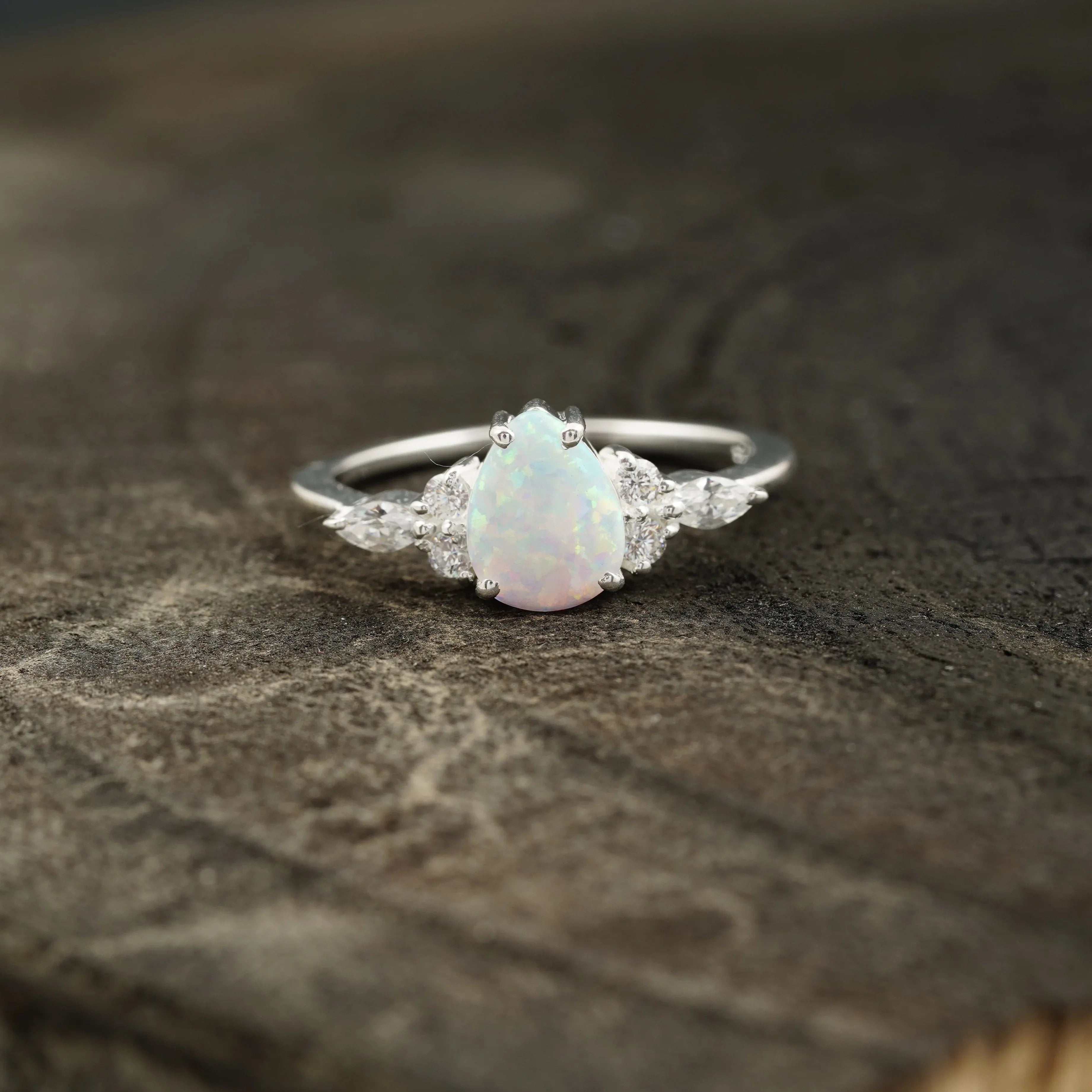 pear shaped opal cluster engagement ring | Promise bridal ring - Gigiscc