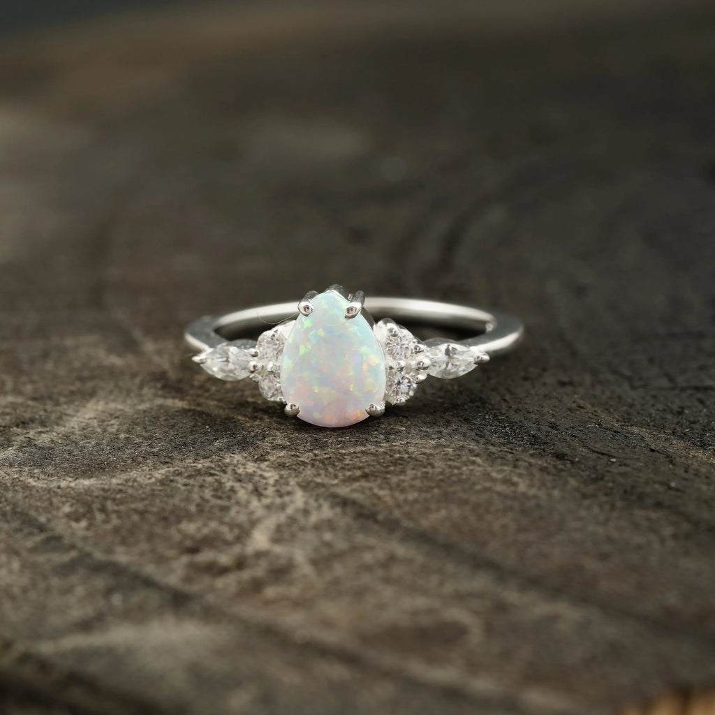 pear shaped opal cluster engagement ring | Promise bridal ring - Gigiscc