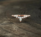 Marquise Opal Curved Wedding Band, October Birthstone, 14k Rose Gold Ring - Gigiscc