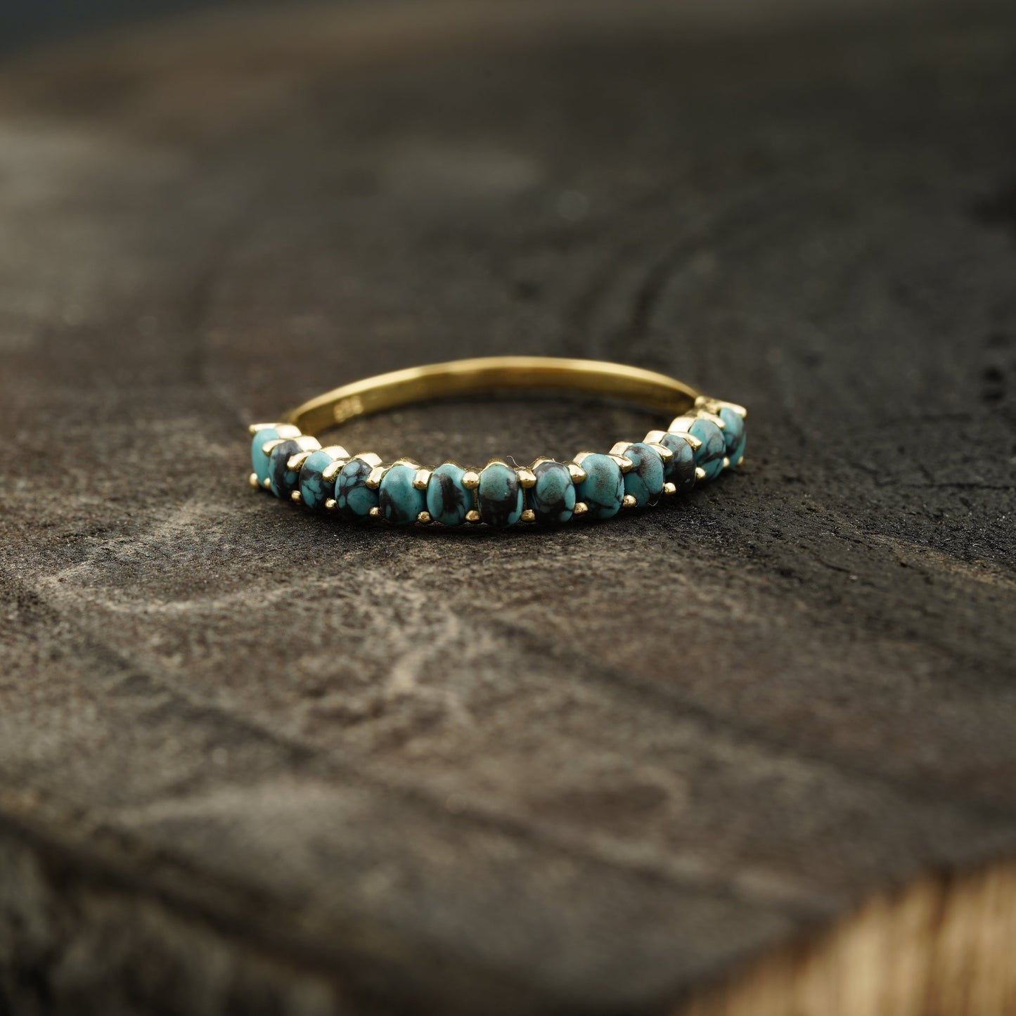 Dainty Stacking Turquoise Wedding Band in 925 Sterling Silver
