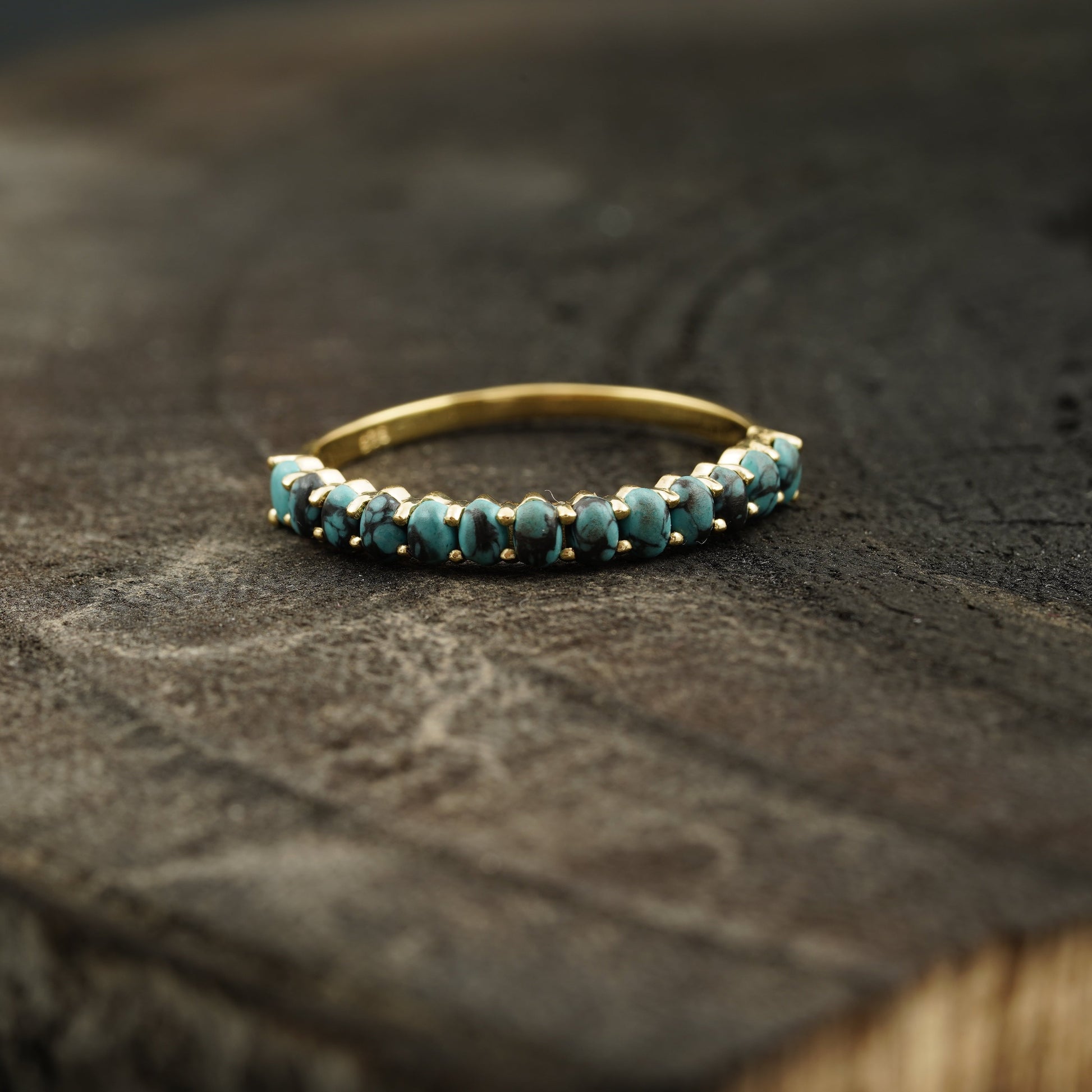Dainty Stacking Turquoise Wedding Band in 925 Sterling Silver