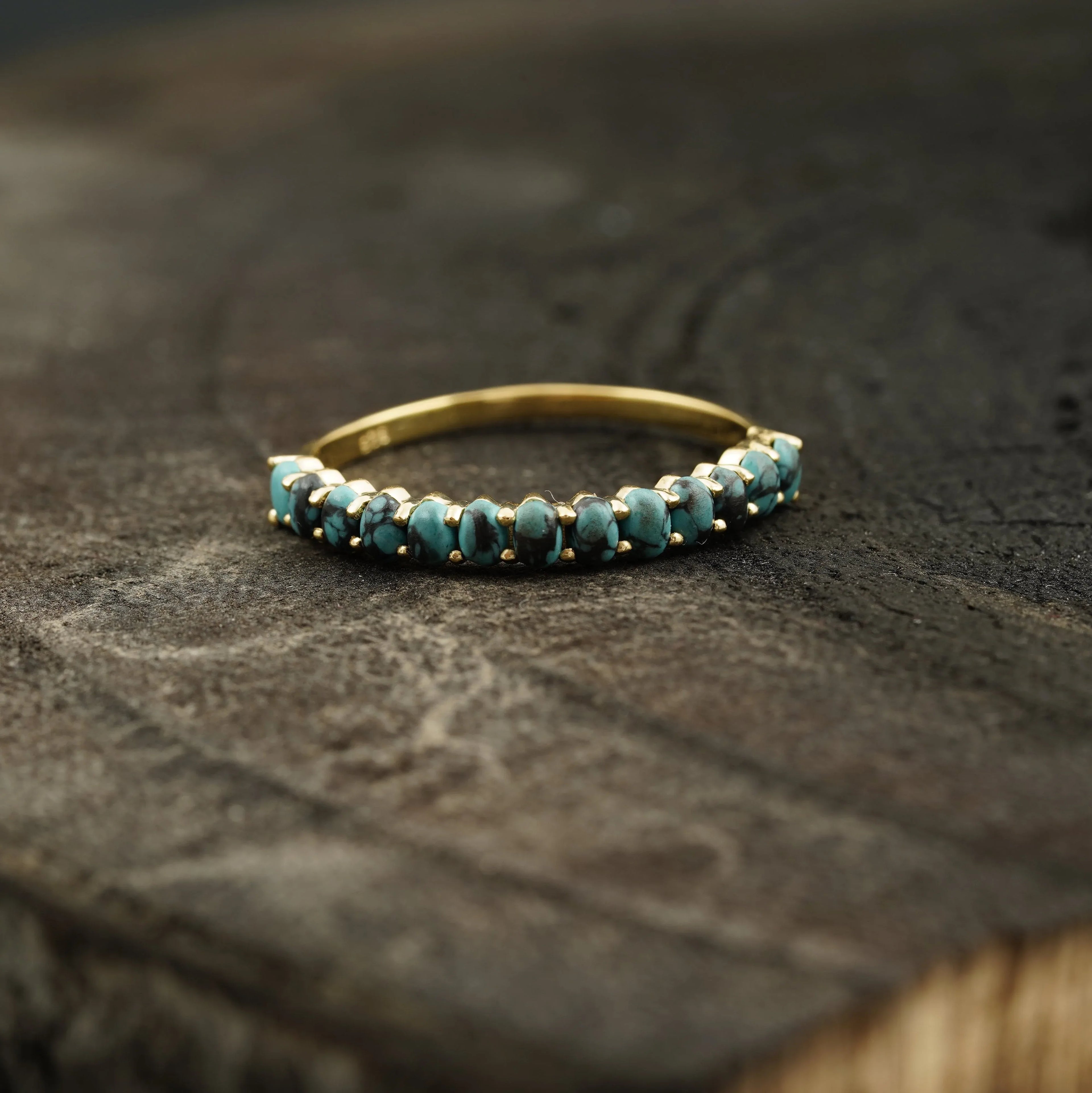 Dainty Stacking Turquoise Wedding Band, Half Eternity Band, 925 Sterling Silver - Gigiscc