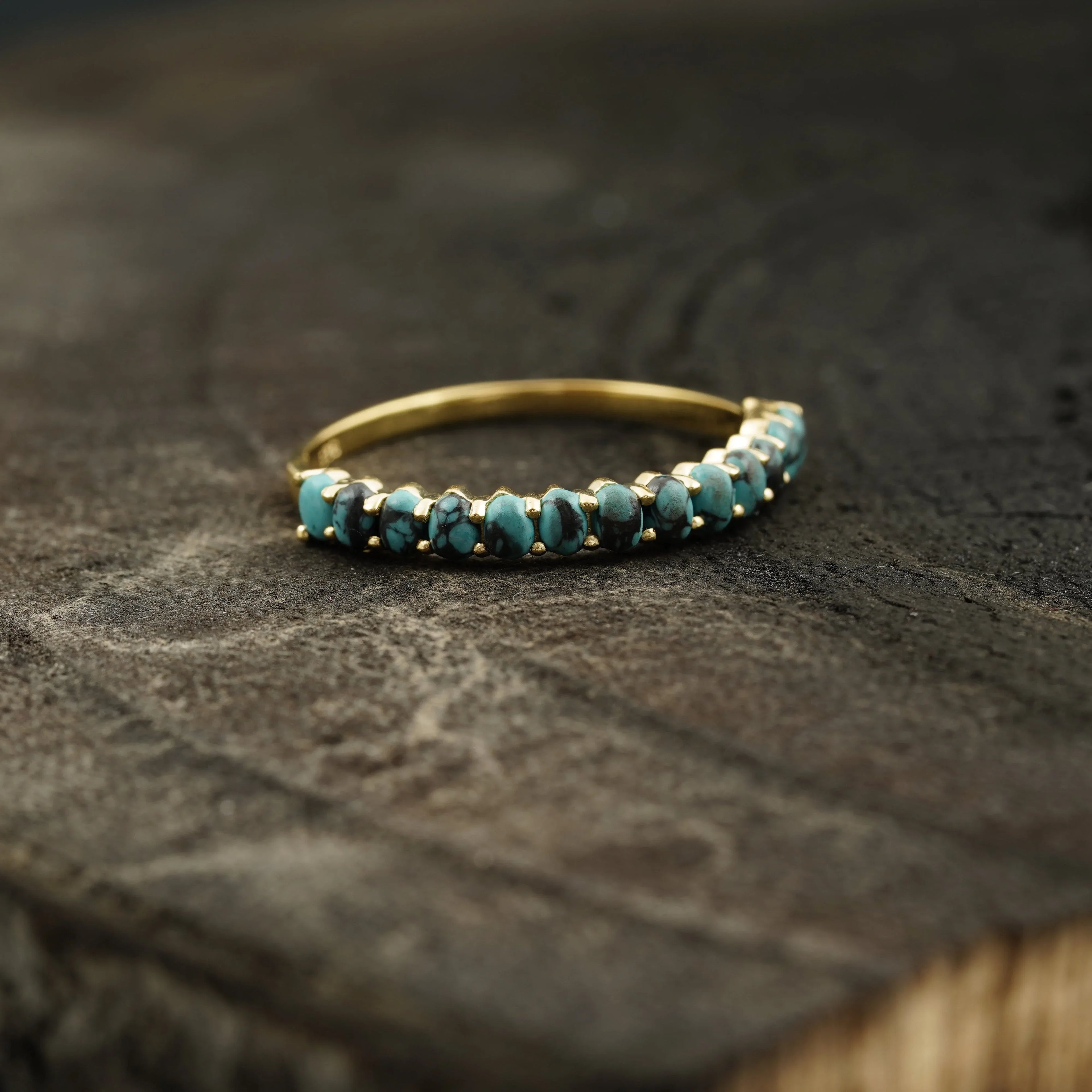 Dainty Stacking Turquoise Wedding Band, Half Eternity Band, 925 Sterling Silver - Gigiscc